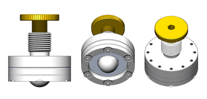 Adjustable Kinematic Coupling, three views